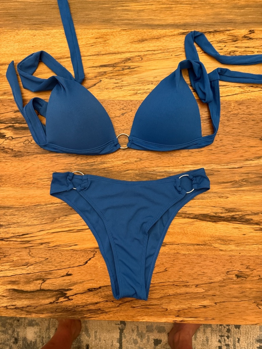 Blue Ring-Accent Triangle Bikini Set - Women's Swim